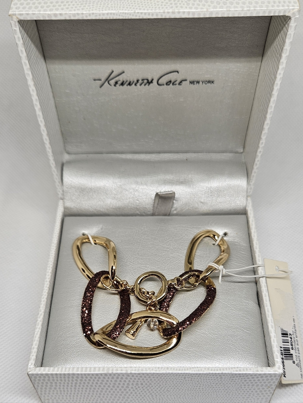 Kenneth Cole Gold Tone Chain Bracelet Brown Glitter Link Statement